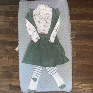 EUC Wonder Nation Green horse 🐴 corduroy overall dress 3T